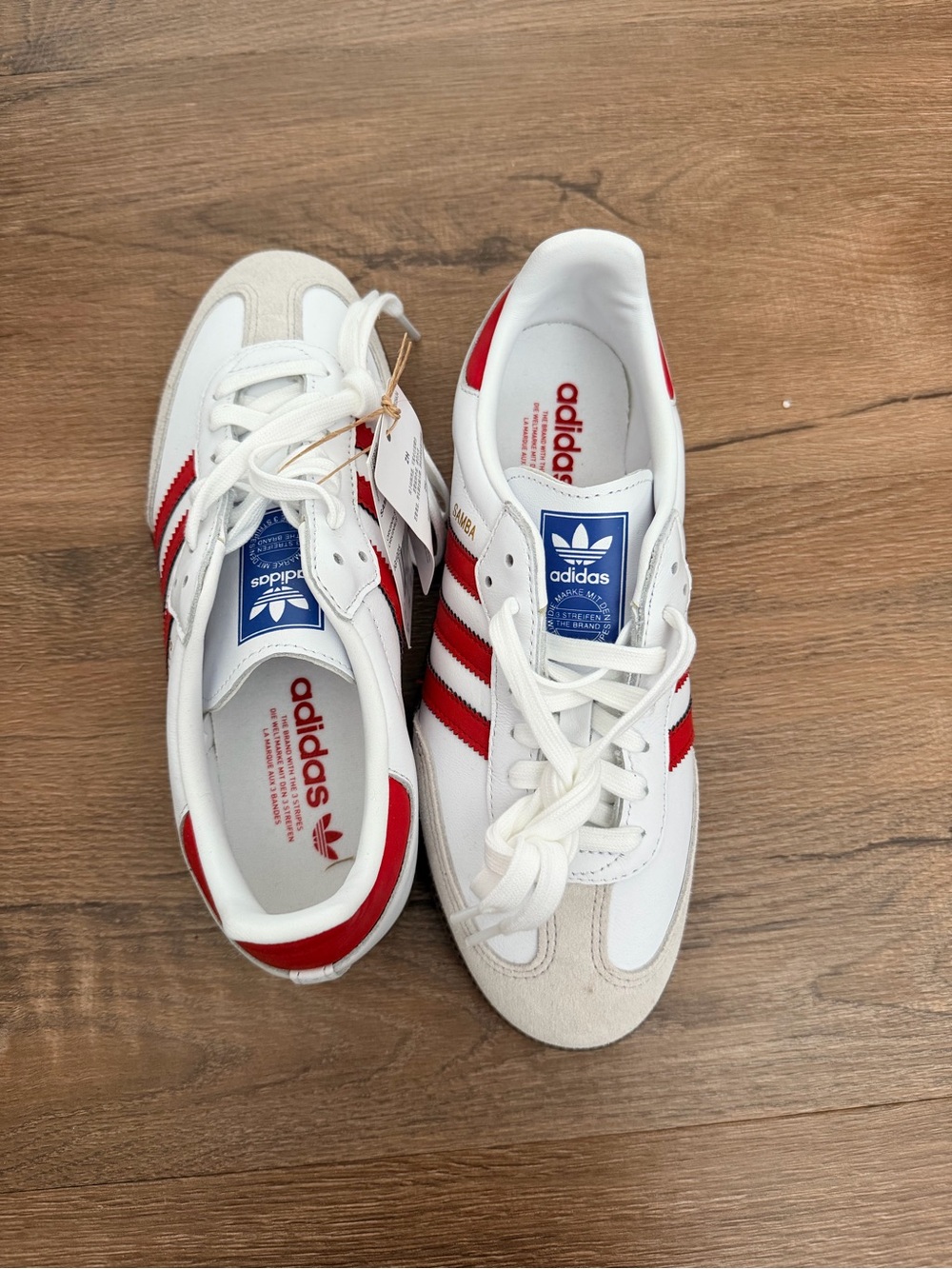 Adidas Originals Samba Sneakers in White, Red and Blue